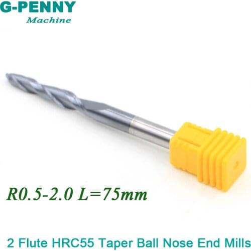 New!1pcs-R0.25 R0.5 R0.75 R1.0 R1.5 R2.0 CNC Tungsten solid carbide Coated Tapered Ball Nose End Mills Taper cone milling cutter