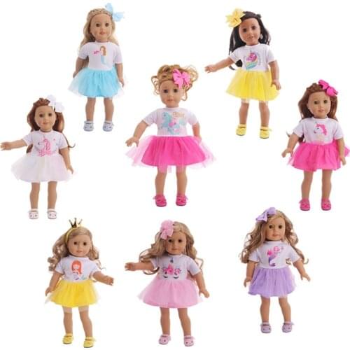 Doll Clothes 8 Pcs Dress With Free Head Accessories Unicorn/Mermaid/Butterfly Designs For 18 Inch American Doll &43 Cm Born Doll
