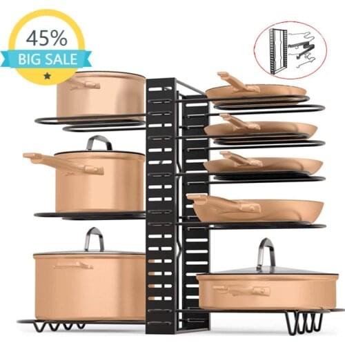 Pots and Pans Organizer, Adjustable Pot Lid Holders & Pan Rack for Kitchen Counter and Cabinet, Lid Organizer for Pots and Pans