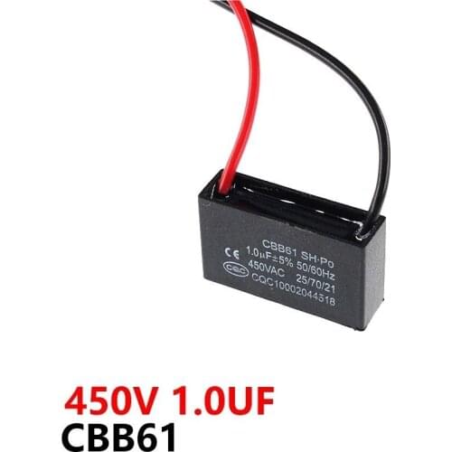 CBB61 450VAC 1UF fan starting capacitor lead length 10cm with line capacitance