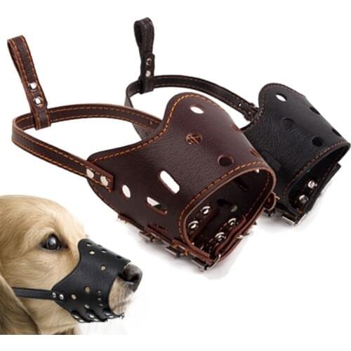 Adjustable breathable mask PU leather pet dog muzzle anti-bite bite prevent chewing safety small large dog supplies