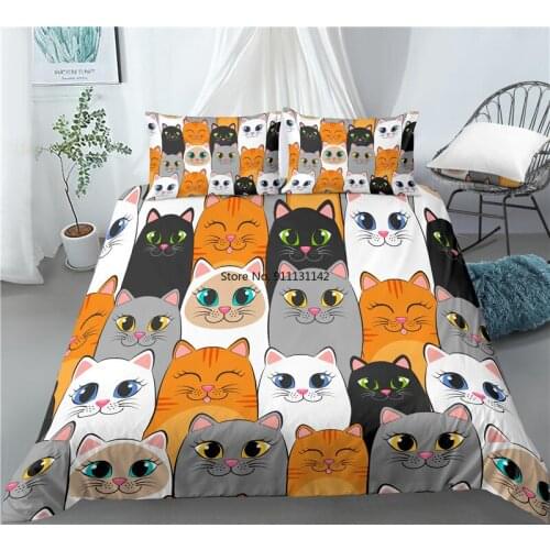 Home Life Deluxe Bedroom Home Textile 3D Cartoon Cat Print 2/3 Bedding Set Comfortable Down Quilt Cover Pillowcase