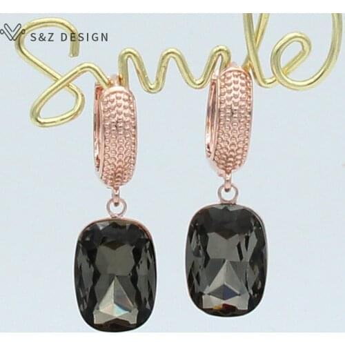 S&Z DESIGN Classic Simple Square Crystal Dangle Earrings For Women Wedding Jewelry 585 Rose Gold Party Fashion Elegant Eardrop