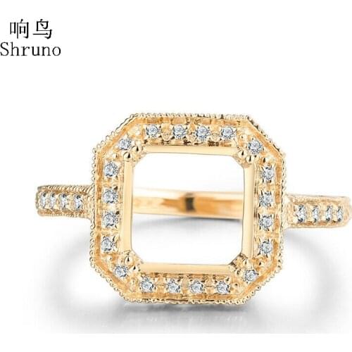 Shruno Cushion/Round 8mm Solid 10K Yellow Gold Test Positive Lab Grown Moissanite Diamond Jewelry Semi Mount Engagement Ring