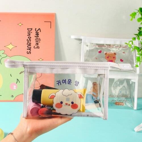 Cute Transparent PVC Waterproof Pencil Bag Student Kawaii Pencil Case School Office Supplies Stationery Organizer Large Capacity