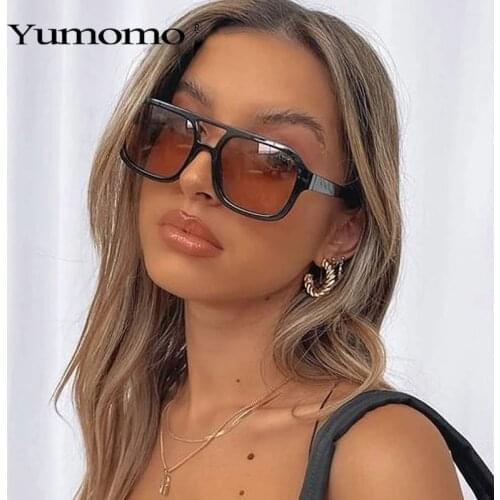 Vintage Double Beam Square Sunglasses For Women New Fashion Black Red Rivet Sun Glasses Men Retro Uv400 Eyewear Gradient Brown