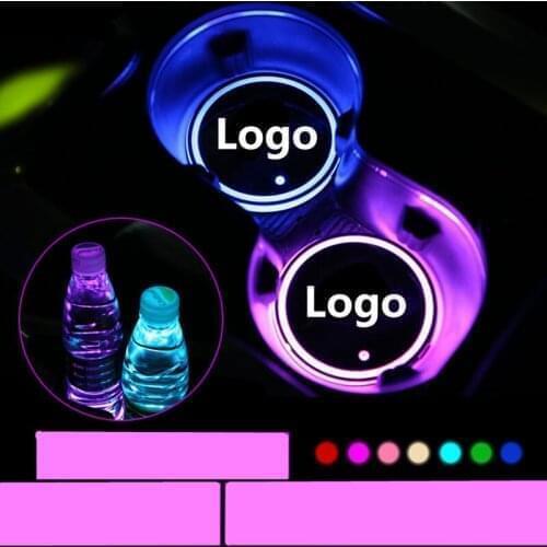 2pcs Led Logo Cup Light Luminous Coaster Drinks Holders For Chevrolet Cruze Malibu Blazer Traverse Equinox Sonic CAPTIVA Aveo