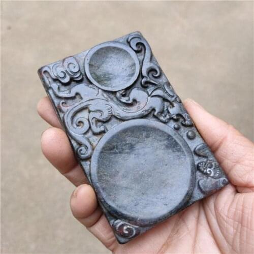 Tibet Antique Red Mountain Culture Natural Meteorite Black Iron Inkstone Auspicious Beast Statuette Mascot Collection Decoration