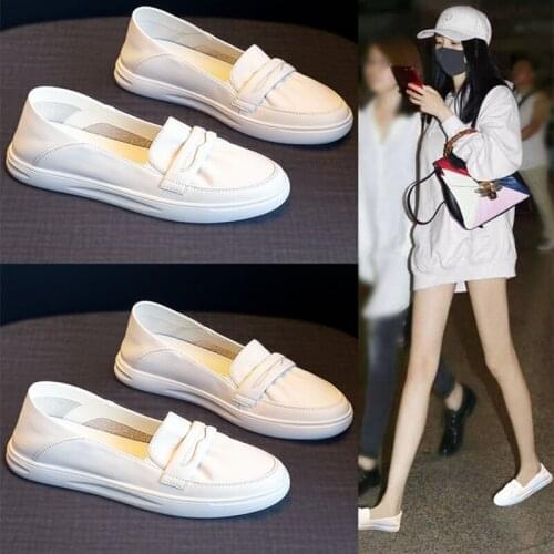 Small white shoes womens spring and summer thin 2021 new leather leisure foot pedal flat two wear single shoes