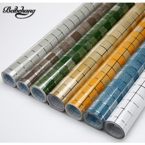 Beibehang High-grade mosaic self-adhesive wallpaper anti - oil stickers high-temperature aluminum foil anti-oil tiles stickers