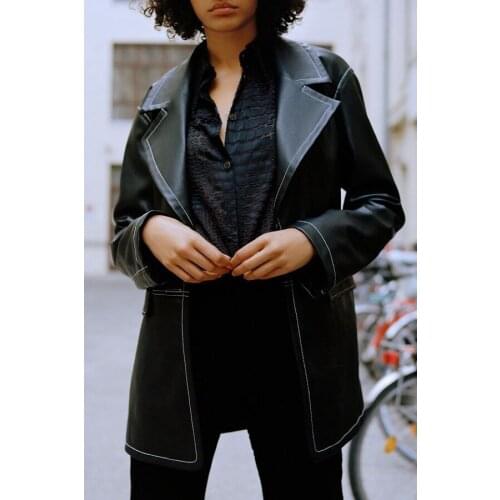 Autumn Vintage High Street Faux Leather Bomber Jacket Women Turn-down Collar Motorcycle Bike Lapel Coat