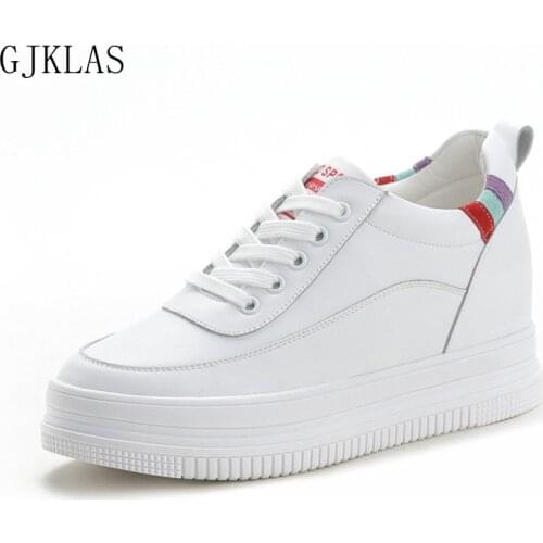 Leather Wedge Sneakers White Womens Shoes Hollow Out Casual Shoe New Hidden Heel Wedge Platform Sneakers Woman Vulcanize Shoes