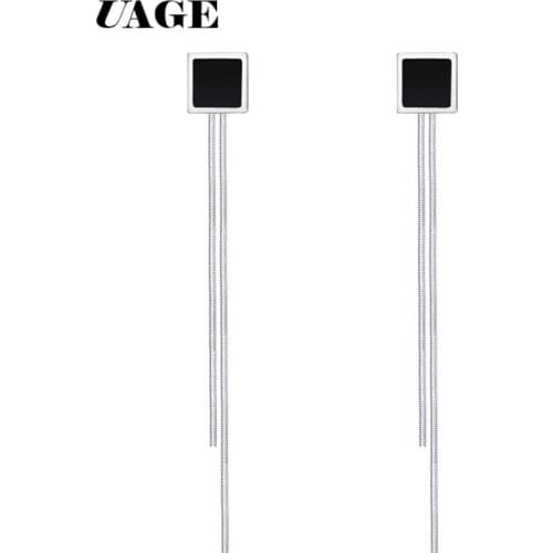 UAGE Silver Color Color Elegant Black Square Enamel Stud Earring for Woman Girl 316L Stainless Steel Fashion Jewelry