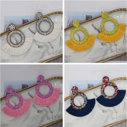 Womens Earrings Tassel Rhinestones Earrings for Women Bohemian Fashion Jewelry 2021 Hollow Out Round Hoop Earings Party Decor