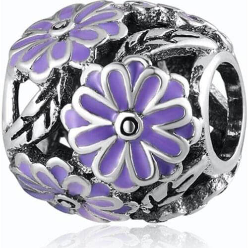 For Women DIY Jewelry Making fit Lady Bracelet Bangle Lavender Enamel Daisy Meadow Authentic S925 Beads Charms