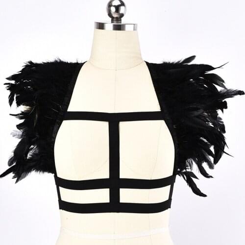 BODY HARNESS Feather Harness Belt Women Black Sexy Top Cage Bra Bondage Harness Gothic Festival Rave Full Pole Dance Underwear