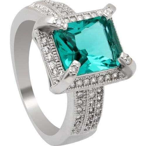 Top quality silver plated jewelry rings for women Luxury Bijouterie large square cz green engagement jewelry women Bague rings