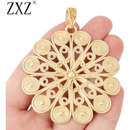 ZXZ 2pcs Matte Gold Large Flower Charms Pendants for Necklace Jewelry Making 60x60mm