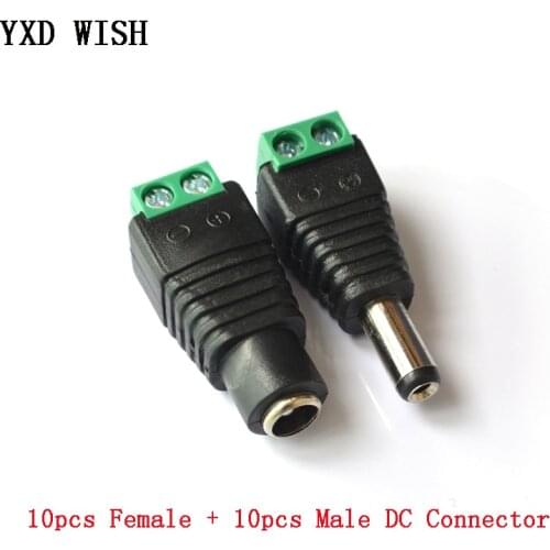 10pcs Female + 10 pcs Male DC Connector 2.1*5.5mm Power Jack Adapter Plug Cable Connectors For 3528/5050/5730 led strip light
