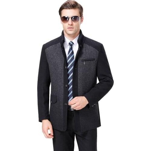 2021 New Woolen Coat Men Autumn Warm Man Wool Coat Pea Сoat Winter Wool Blend Jacket Patchwork Men Coats Stand Collar Overcoat