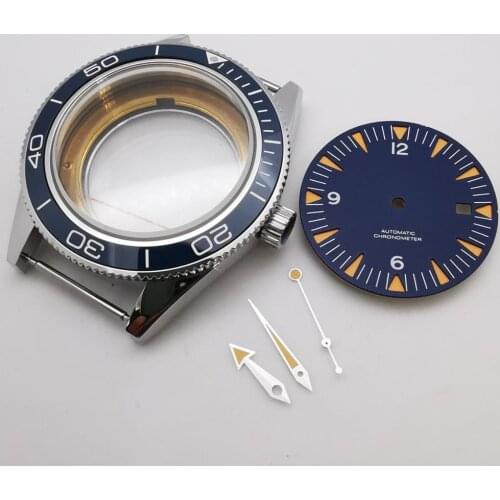 41mm Blue Bezel Sapphire glass Watch Case Dial hands Fit ETA 2836 Miyota 8205/8215 DG2813/3804 Movement