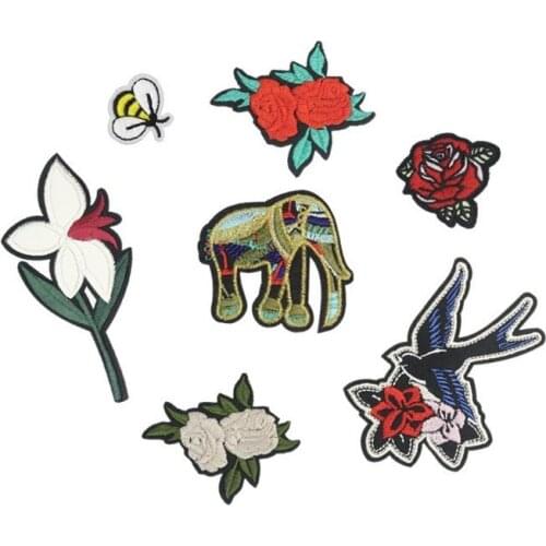 50pcs/Lot Embroidery Patches Letters Clothing Decoration Accessories Animal Elephant Diy Iron Heat Transfer Applique Flower