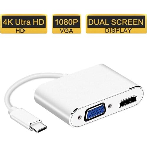 USB C To VGA HDMI-compatible Adapter 4K Type C USB-C HUB Video Converters Adapter for MacBook Pro/Air/Huawei Mate