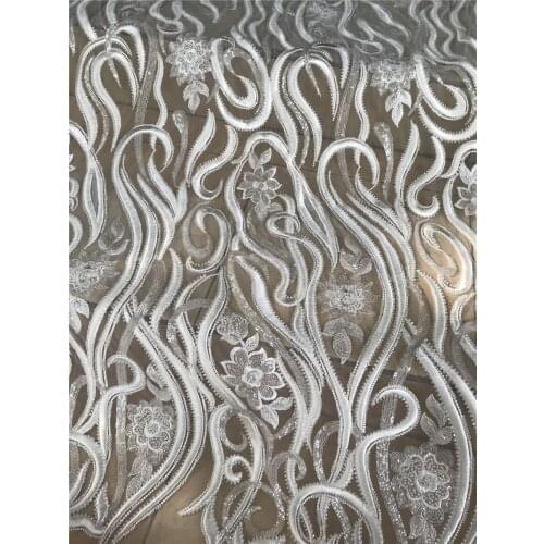 African Handmade Lace Fabric L-668887 Heavy Beaded Lace Fabrics Luxury French Mesh Lace Fabric for Bridal Materials