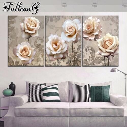 FULLCANG 5d diy diamond embroidery sale blooming flowers diamond painting triptych full square round drill wall decor FC2001