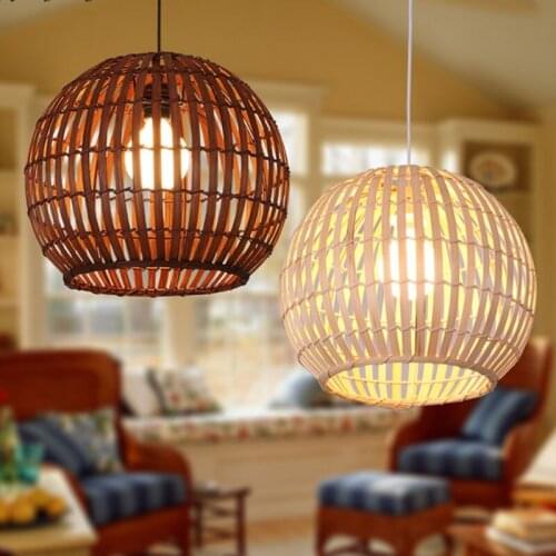 Bamboo Wicker Rattan Round Ball Globe Pendant Light Fixture Southeast Japanese Hanging Asia Lamp Luminaria Indoor Dining Room