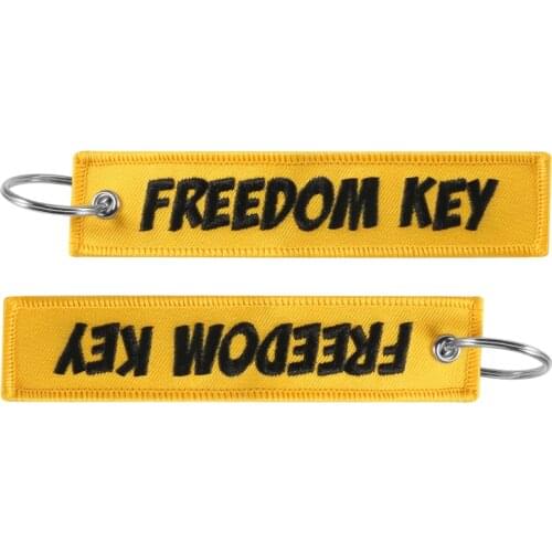 50 PCS Wholesale Freedom Key Chains for Cars Yellow Embroidery Key Ring Chain for Aviation Gifts Fashion Keychain Jewelry
