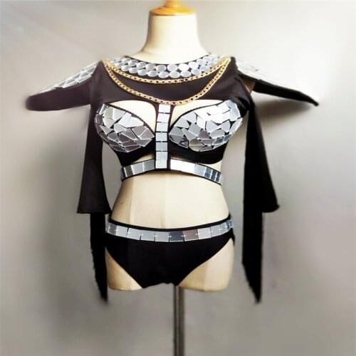 D47 Female ballroom dance stage costumes silver mirror clothe dj bikini party festival outfits singer wears performance dresses