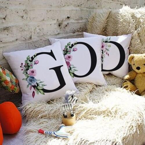 Home Decoration Cushion Cover Simple Letter Flower Print Throw Pillow Case Bedroom Living Room Decoration Pillow Case Cojines