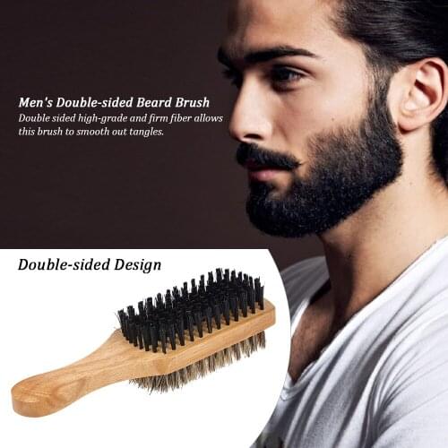 Wood Handle Mens Beard Brush Men Mustache Brushes Comb Double-sided Facial Hair Brush Male Face Message Shaving Brush Tool