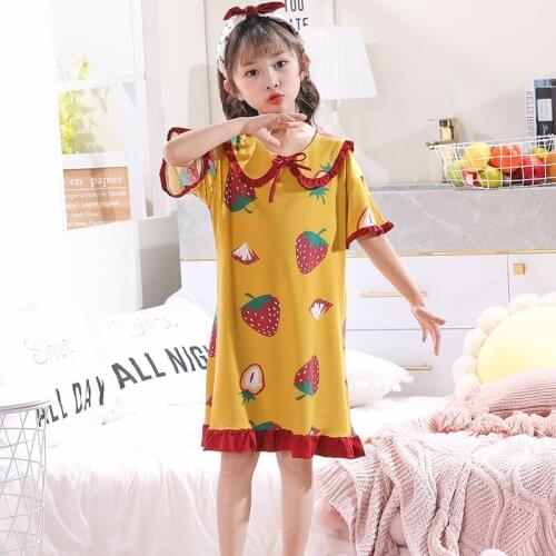 Kids Dresses Summer Girls Nightgowns Short Sleeve Cartoon Homewear Baby Nightwear Pijamas Princess Nightdress Clothing 2-12yrs
