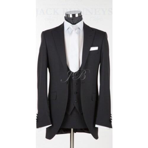 Brand New Groom Tuxedo One Button Groomsmen Peak Lapel Wedding/Dinner Suits Best Man Bridegroom (Jacket+Pants+Tie+Vest) B254