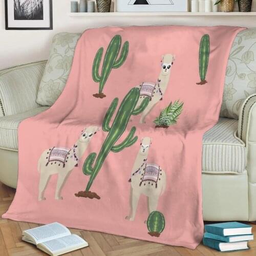 Alpaca with cacti Flannel Throw Blanket 3D Printed Keep Warm Sofa Child Blanket Home Decor Textiles Dream Family Gift
