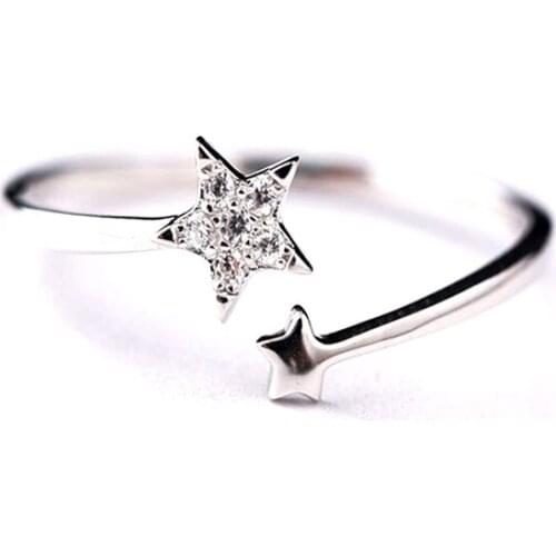 Hot Sale Fashion 925 Sterling Silver AAA Zircon Resizable Rings Star Wishbone Design Rhinestone CZ Ring Women&Girl Jewelry Gift