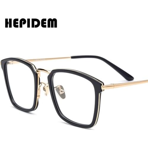 HEPIDEM Acetate Optical Glasses Frame Men Square Prescription Eyeglasses Nerd Myopia Spectacles Stainless Steel Eyewear 70042