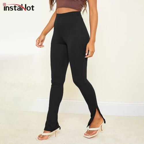 InstaHot Women Legging Split Side Skinny Pants Trousers 2020 Autumn Fitness Solid Office Lady Streetwear Casual Female Capris