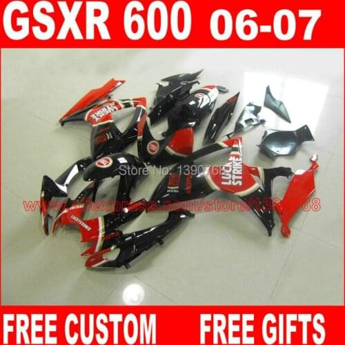 ABS Fairing kit for SUZUKI K6 GSXR 600 750 2006 2007 red black LUCKY STRIKE motobike fairings set gsx-r600 GSX-R750 06 07 CB9