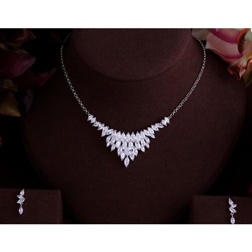 BEST QUALITY BRILLIANT CRYSTAL ZIRCON EARRINGS AND NECKLACE BRIDAL JEWELRY SET WEDDING DRESS ACCESSARIES