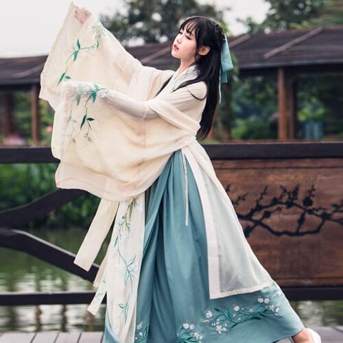 Chinese Folk Dance Fairy Costume Brocade Womens Classical Hanfu Clothing Traditional Tang Dynasty Outfit Ancient Stage Dress