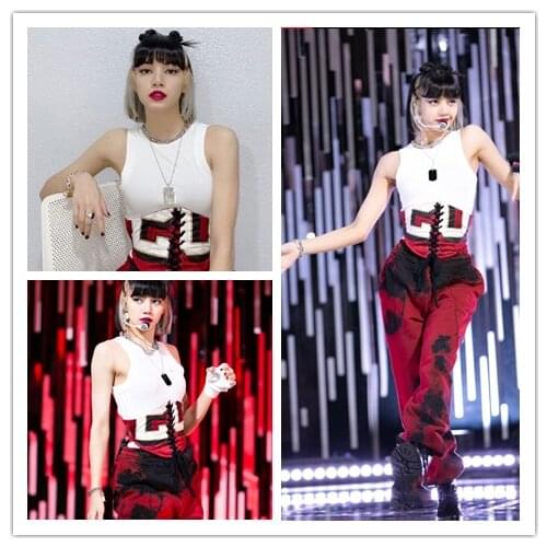 Kpop Korean Celebrity Sexy White Strapless Slim O-Neck T-Shirts Tops+Tie dye Casual Loose Drawstring Pants Sweatpants Women Sets