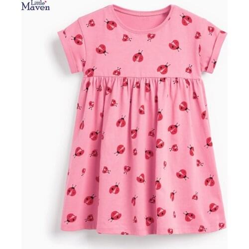 Little Maven 2021 New Summer Baby Girls Clothes Brand Dress Toddler Cotton Insect Print Causal Pink Dresses for Kids 2-7 Years