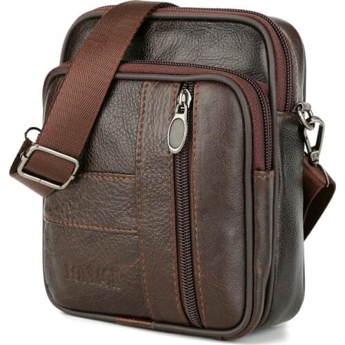 Cowhide mens small satchel leather shoulder diagonal mini mens mobile phone bag fanny pack waist bag
