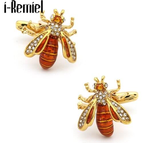 High Quality Bee French Cufflinks for Mens Jewelry Metal Enamel Buckle Mens Business Shirt Cuff Links Men Wedding Accessories