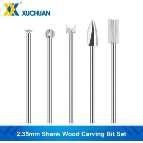5pcs Wood Carving Bit set 2.35-6mm Shank Wood Engraving Drill Bit 2.35-12mm Carbide Grinding Burr Woodworking Drilling Tools