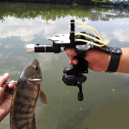 Hunting Fishing Set Slingshot Catapult Suit Outdoor Shooting Reel+Dart+Left Handguard+Rubber Tube Flashlight