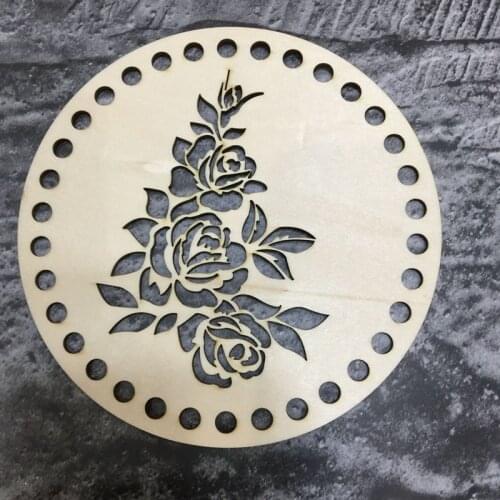 Set of10pcs 15cm/5.9in circle round with rose flower wood base bottom for handmade Crochet bag